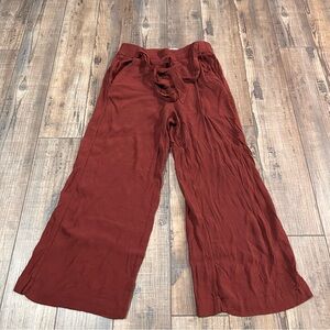 Aritzia Wilfred Wide Leg Belted High Rise Crop Pants Size Small Rust 21” Inseam